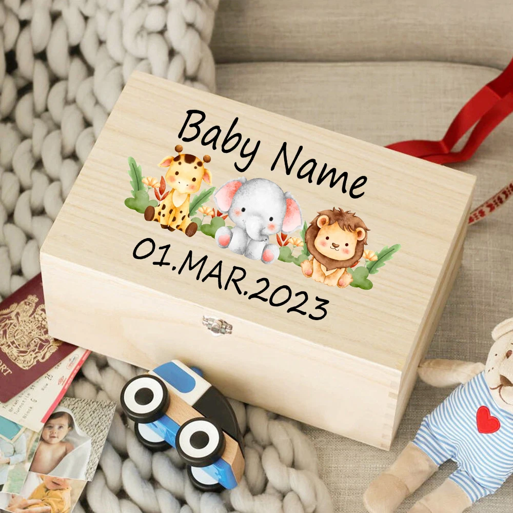Custom Baby Wooden Memory Box Newbron Shower Gift Personalized Infant Keepsake Box Baby Birth Stats Box Umbilical Cord Box