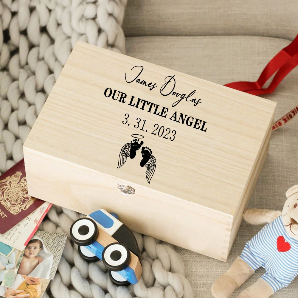 Custom Baby Wooden Memory Box Newbron Shower Gift Personalized Infant Keepsake Box Baby Birth Stats Box Umbilical Cord Box