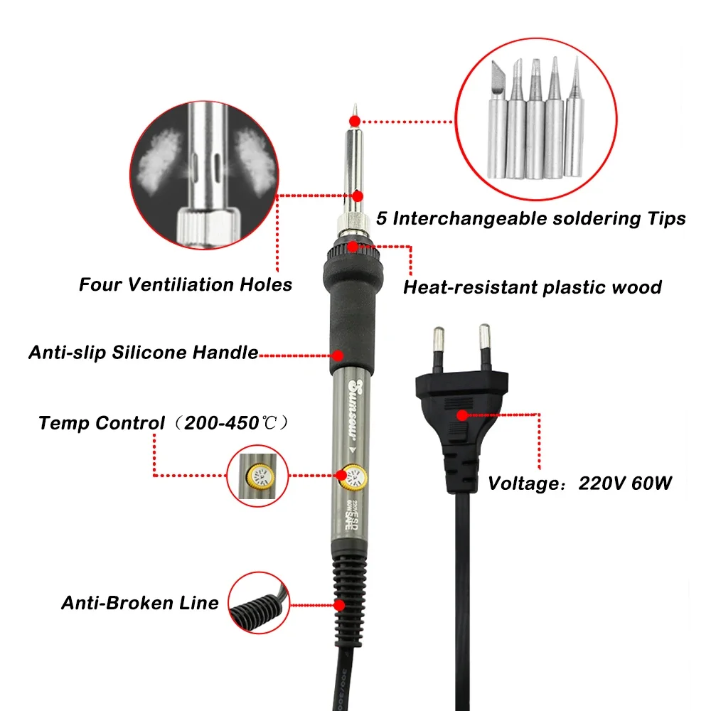 New Electric Soldering Iron 60W / 80W Digital Adjustable Temperature Desoldering Welding Repair Solder Tools