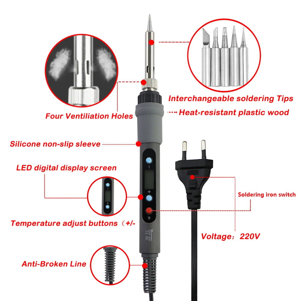 New Electric Soldering Iron 60W / 80W Digital Adjustable Temperature Desoldering Welding Repair Solder Tools