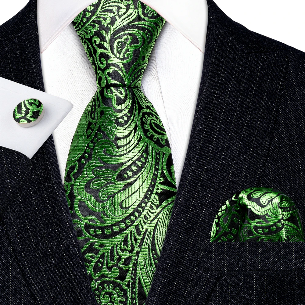 Fashion Men Tie Green Teal Blue Solid Paisley Striped Plaid Floral Animal Necktie Handkerchief Cufflinks Set Barry. silk Wang