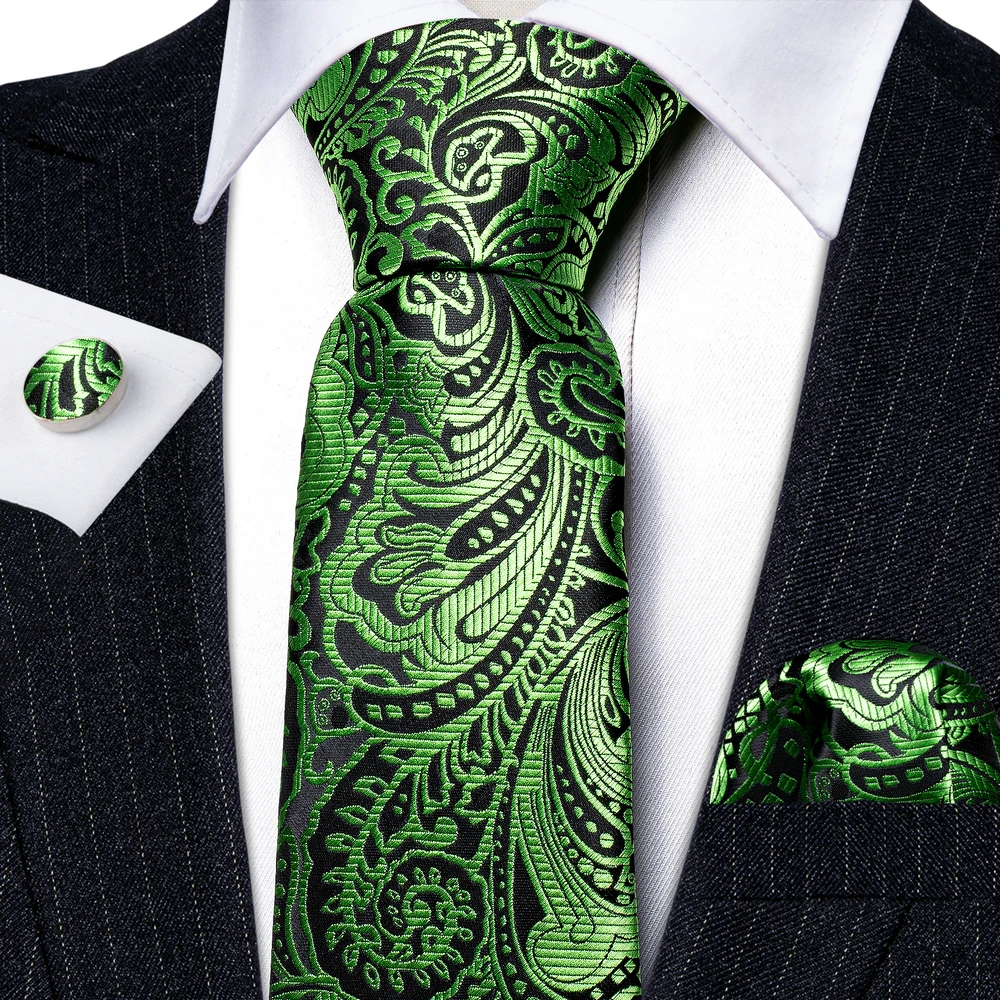 Fashion Men Tie Green Teal Blue Solid Paisley Striped Plaid Floral Animal Necktie Handkerchief Cufflinks Set Barry. silk Wang