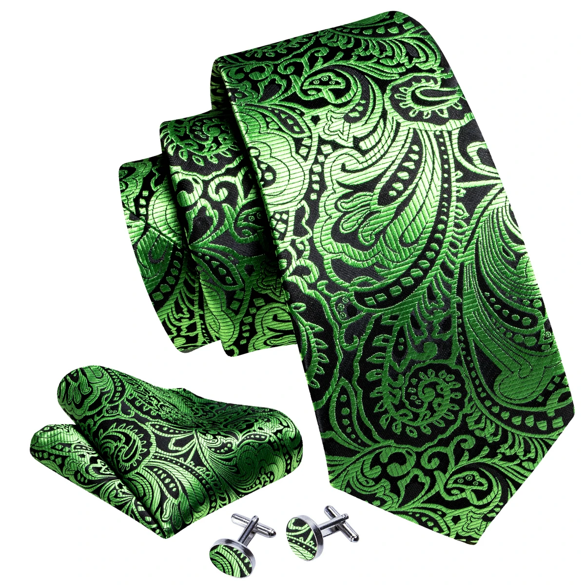 Fashion Men Tie Green Teal Blue Solid Paisley Striped Plaid Floral Animal Necktie Handkerchief Cufflinks Set Barry. silk Wang
