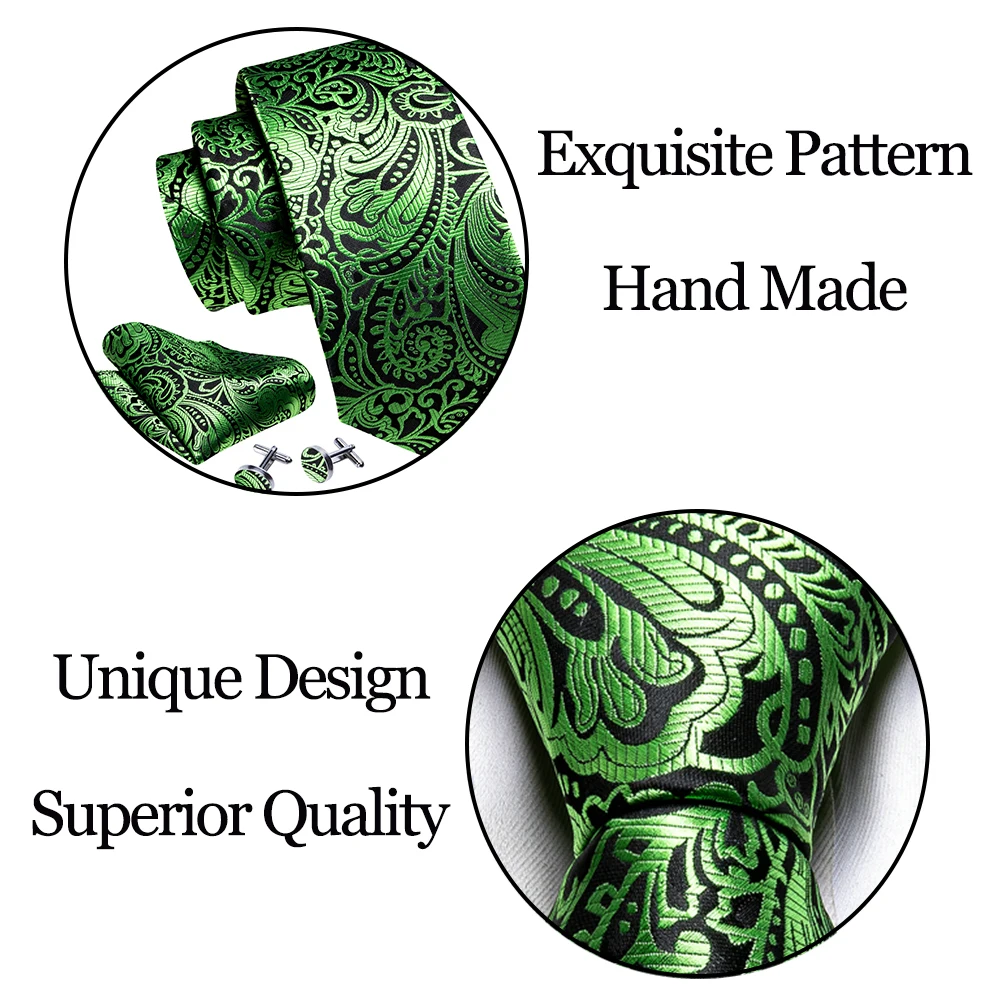 Fashion Men Tie Green Teal Blue Solid Paisley Striped Plaid Floral Animal Necktie Handkerchief Cufflinks Set Barry. silk Wang