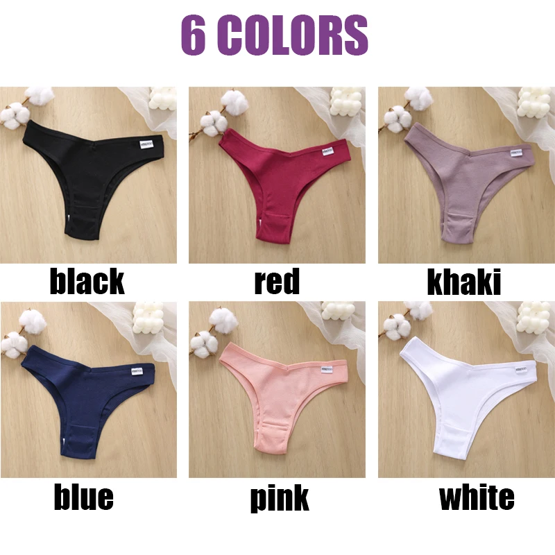 FINETOO 3PCS/Set Women's Panties Cotton Brazilian Underwear Women Sexy V Waist Women's Thong Female Underpants Intimate Lingerie