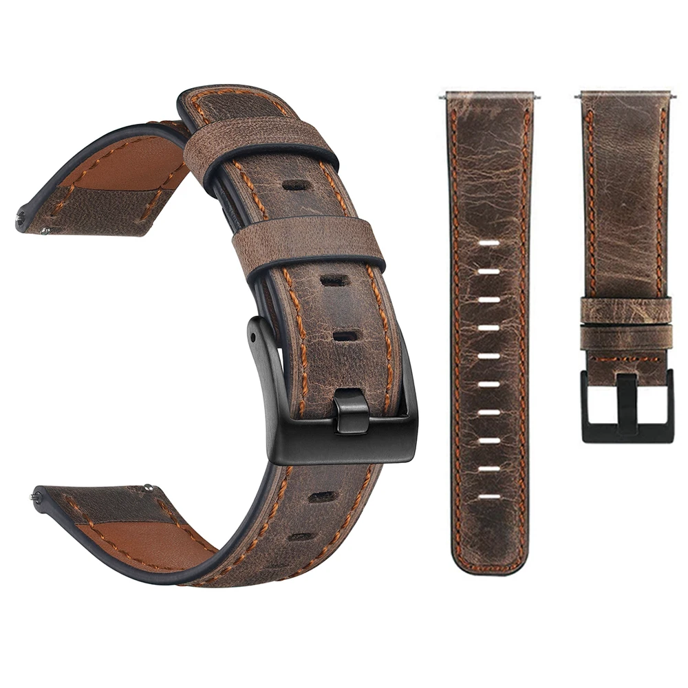 Vinatge Distressed Leather Strap For Huawei Watch GT 2 Bracelet For Samsung Galaxy Active 2 Amazfit Bip 20mm 22mm Watchbands