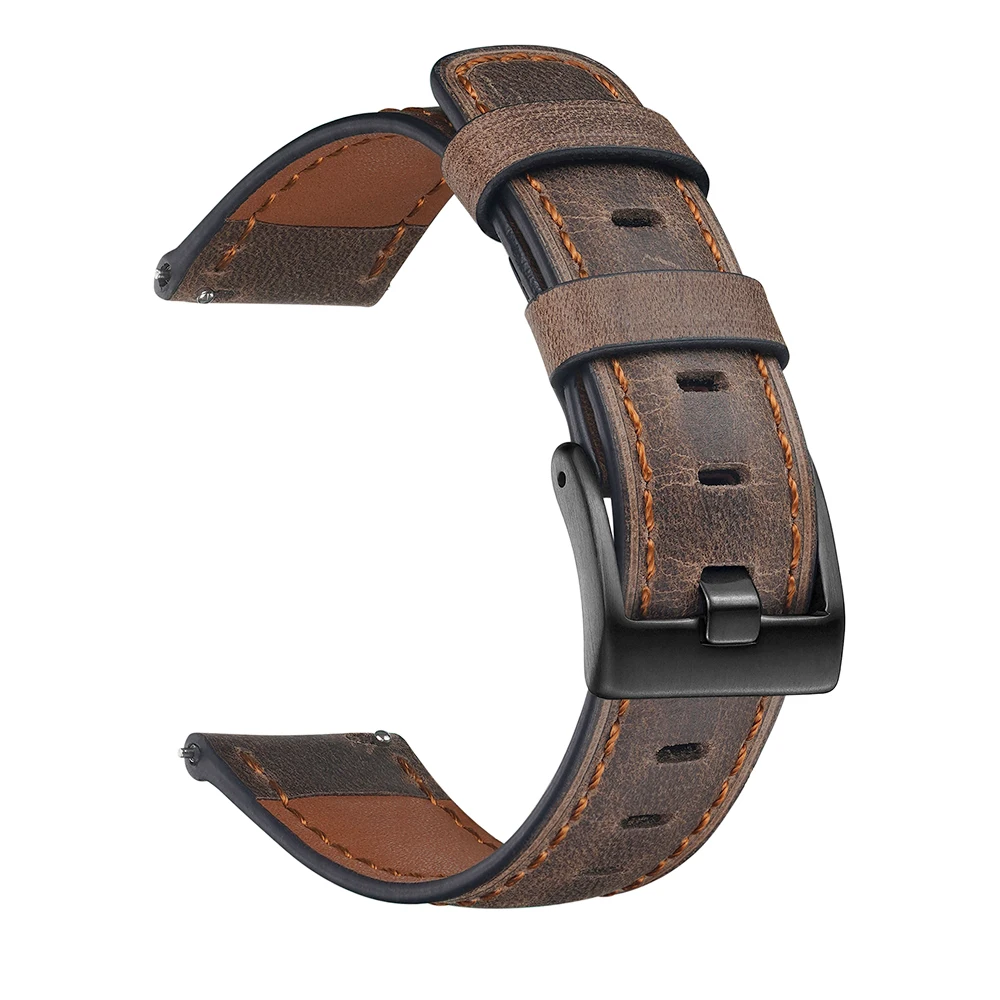 Vinatge Distressed Leather Strap For Huawei Watch GT 2 Bracelet For Samsung Galaxy Active 2 Amazfit Bip 20mm 22mm Watchbands
