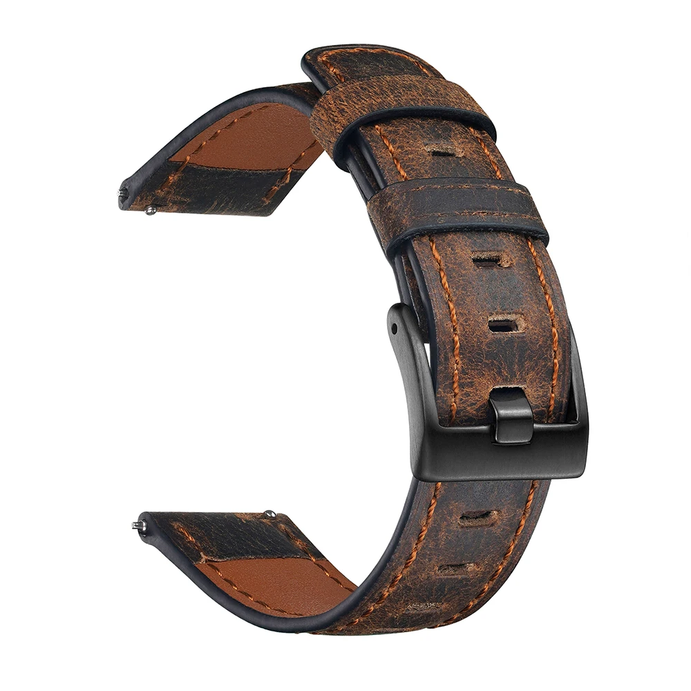 Vinatge Distressed Leather Strap For Huawei Watch GT 2 Bracelet For Samsung Galaxy Active 2 Amazfit Bip 20mm 22mm Watchbands