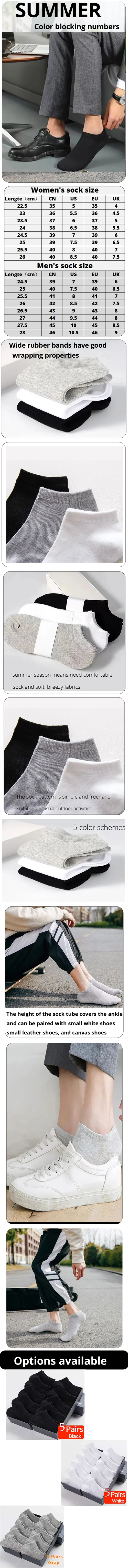 5pairs Mens Socks Boat Black Business Solid Color Breathable Comfortable High Quality Ankle