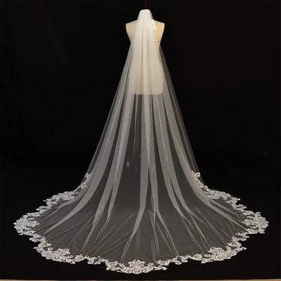 Elegant white Ivory cathedral wedding veil wave shaped lace Bridal veil 3m 4m 5m with Comb Wedding Accessories Customiz veil