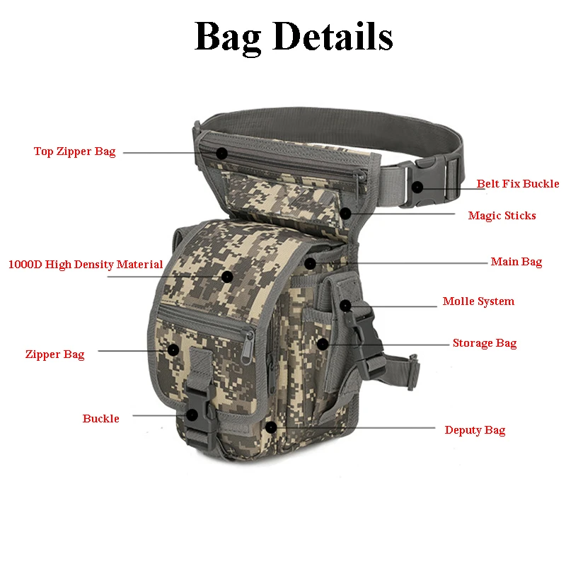 Nylon Tactical Gear Thigh Drop Leg Bag Men Outdoor Hunting Molle Bag Multipurpose Utility Bag for Hiking Camping