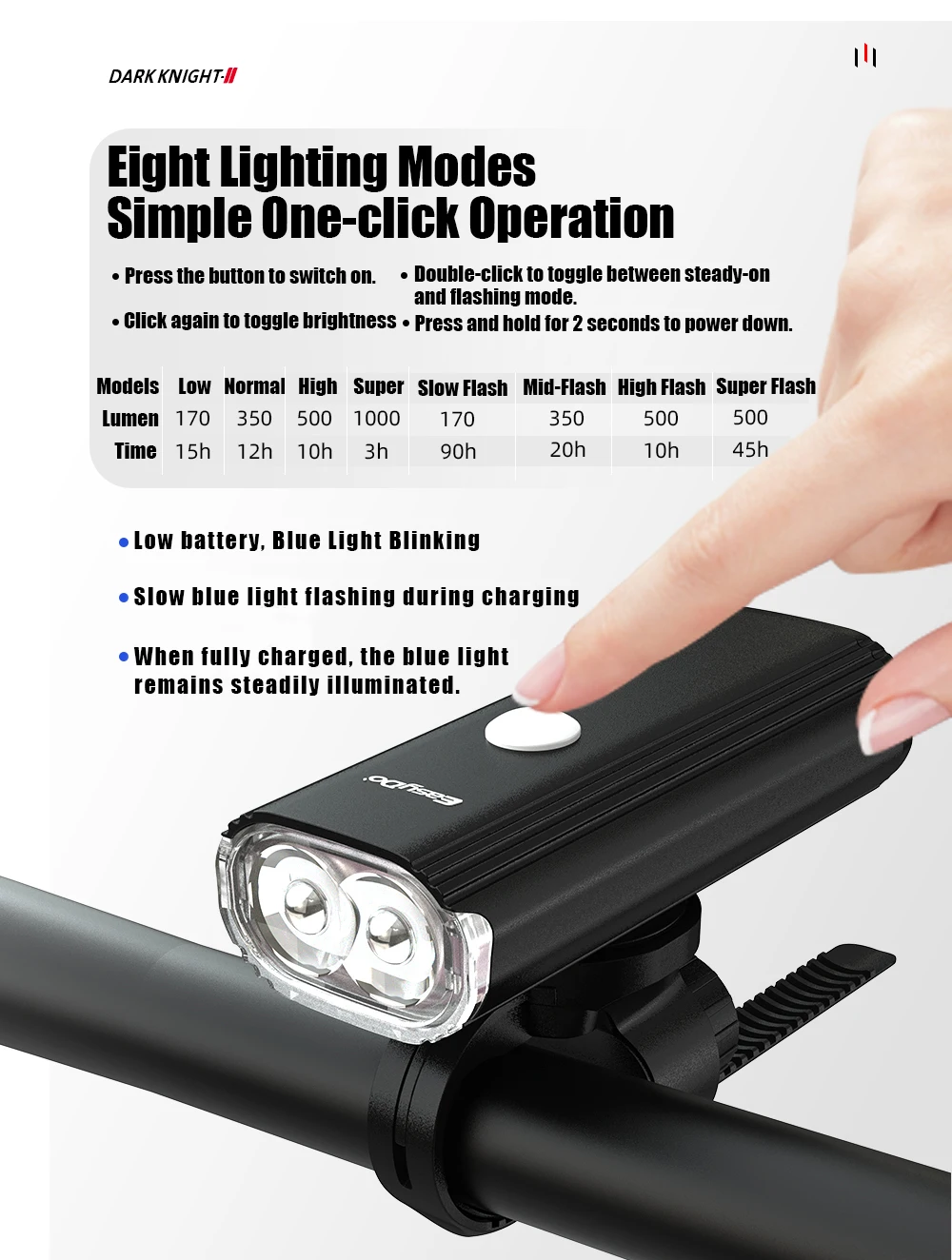 EasyDo Bicycle Front Light USB Rechargeable Bike Headlight 1000 Lumens High Power Led Flashlight for MTB Road Bike Accessories