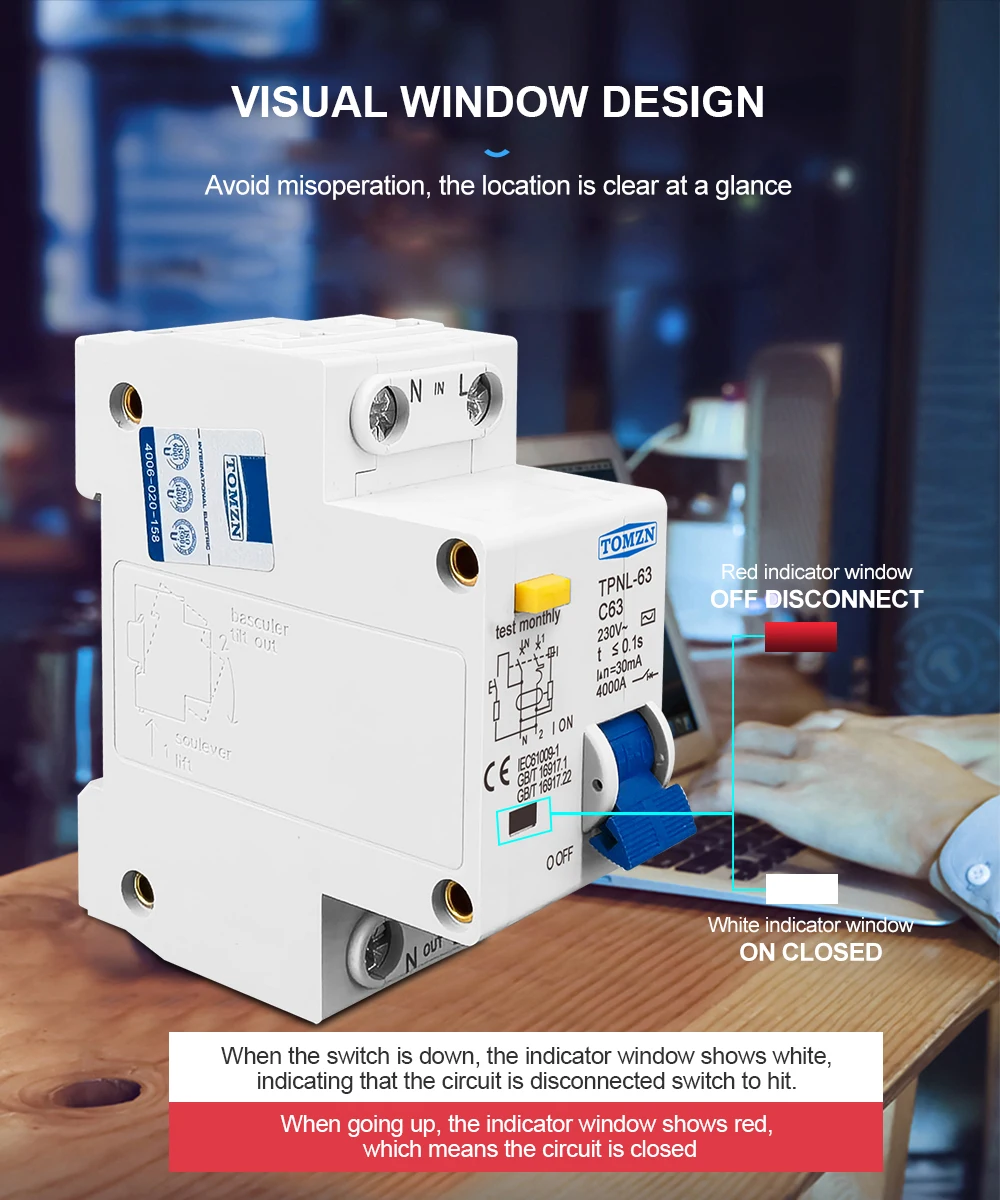 TOMZN 1PCS TPNL DPNL 230V 1P+N Residual Current Circuit Breaker With Over And Short Current Leakage Protection RCBO MCB