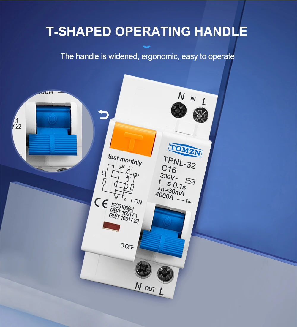 TOMZN 1PCS TPNL DPNL 230V 1P+N Residual Current Circuit Breaker With Over And Short Current Leakage Protection RCBO MCB
