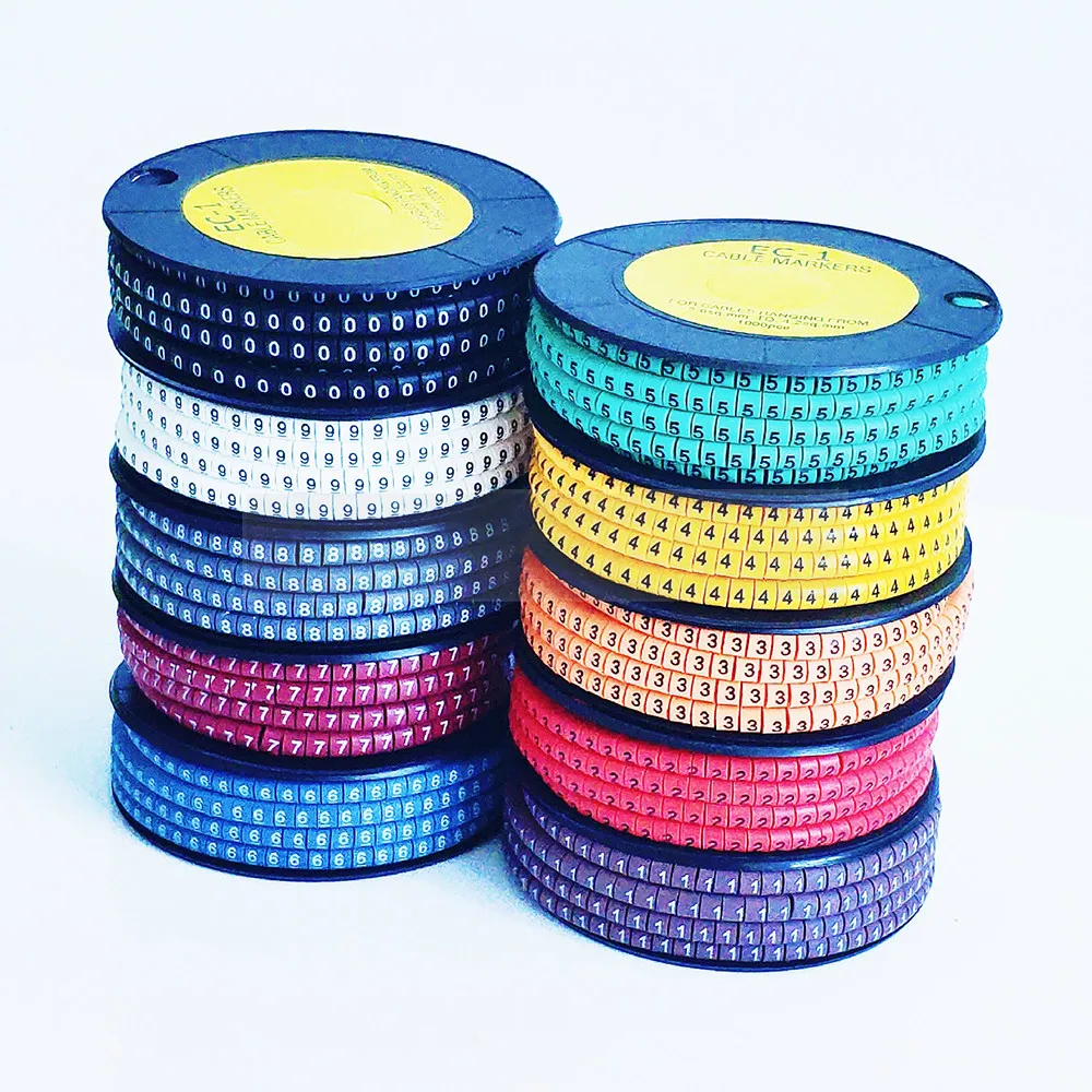 Cable Marker Wire Label EC-0 EC-1 1000pcs Mark Number 0 to 9 Cable Management Colored Wire Protection PVC Wire organizer Sleeves