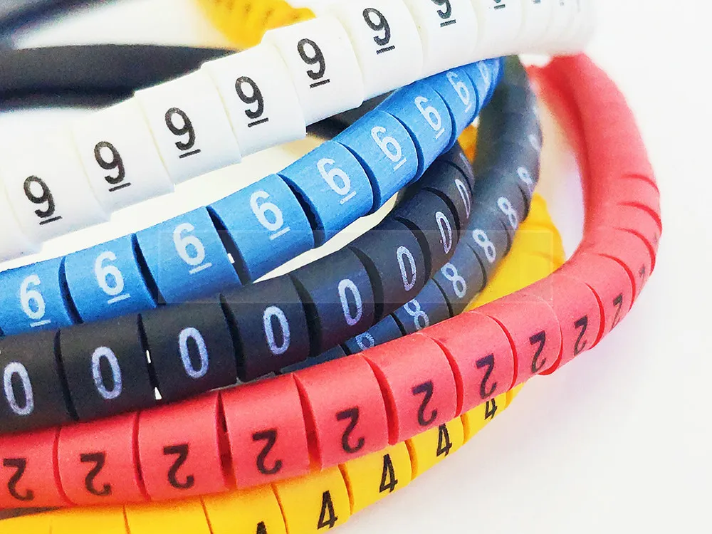 Cable Marker Wire Label EC-0 EC-1 1000pcs Mark Number 0 to 9 Cable Management Colored Wire Protection PVC Wire organizer Sleeves