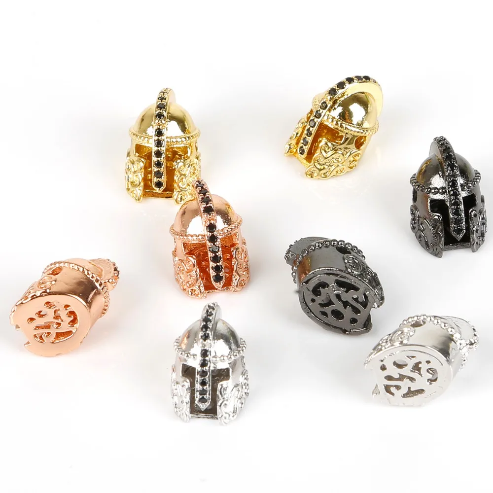 Copper Micro Pave Zircon Crystal CZ Geometry Crown Leopard Helmet Skull Loose Spacer Beads for Jewelry Making DIY Men Bracelet