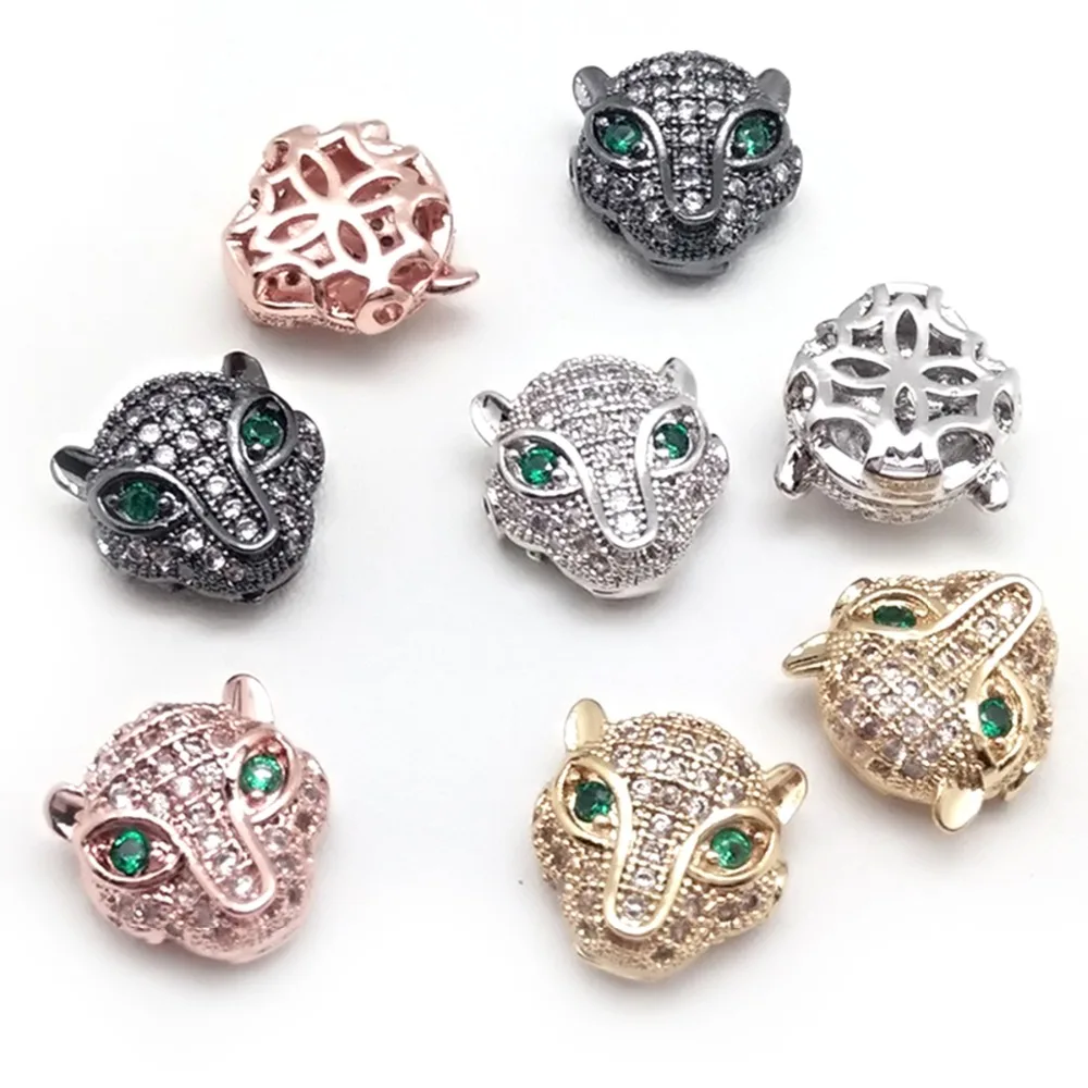 Copper Micro Pave Zircon Crystal CZ Geometry Crown Leopard Helmet Skull Loose Spacer Beads for Jewelry Making DIY Men Bracelet