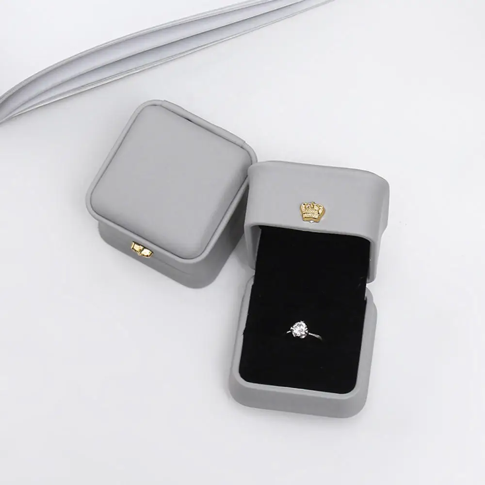 Vintage Double Slots Ring Jewelry Box For Wedding Proposal Engagement Ring Box Gift Organizer Storage PU Leather Packaging Case