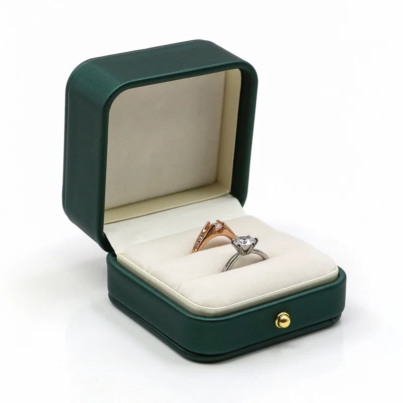 Vintage Double Slots Ring Jewelry Box For Wedding Proposal Engagement Ring Box Gift Organizer Storage PU Leather Packaging Case