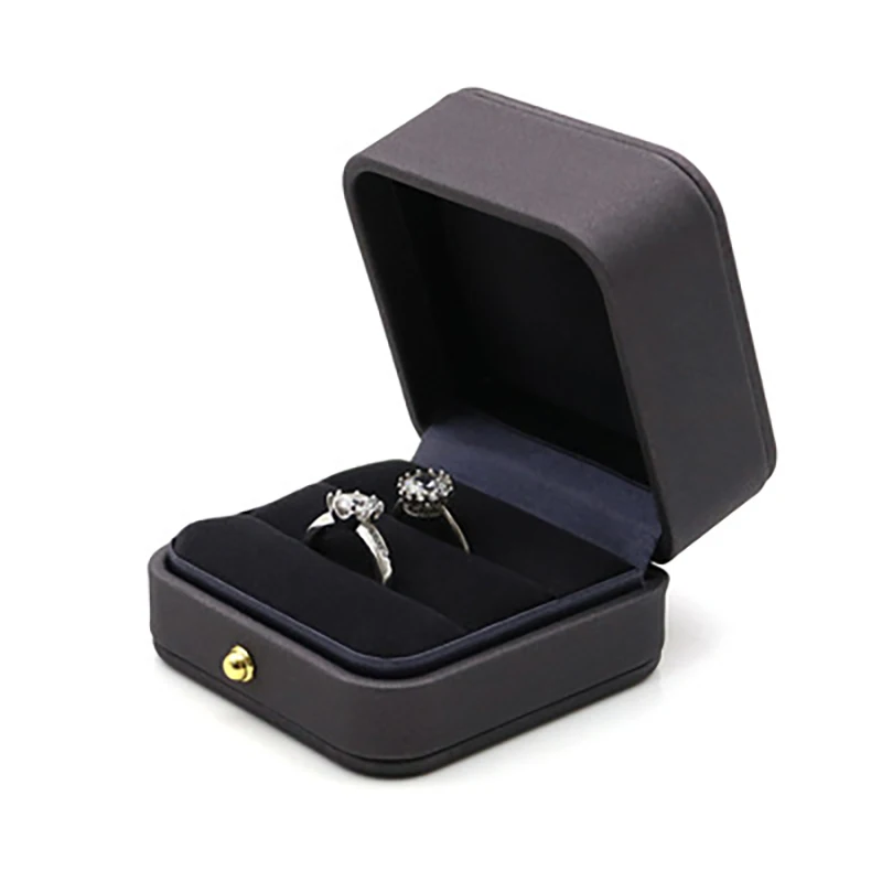 Vintage Double Slots Ring Jewelry Box For Wedding Proposal Engagement Ring Box Gift Organizer Storage PU Leather Packaging Case