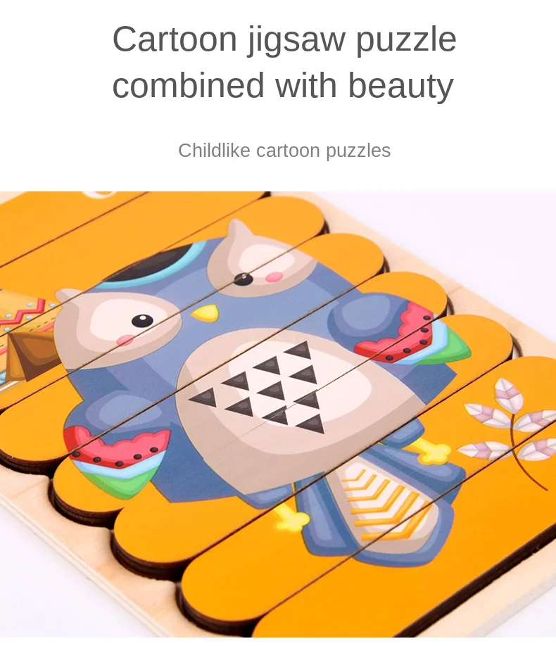 Cartoon Animal Double-sided Strip Wooden Puzzles Kids Montessori Jigsaw Game Baby Educational Toys for Children