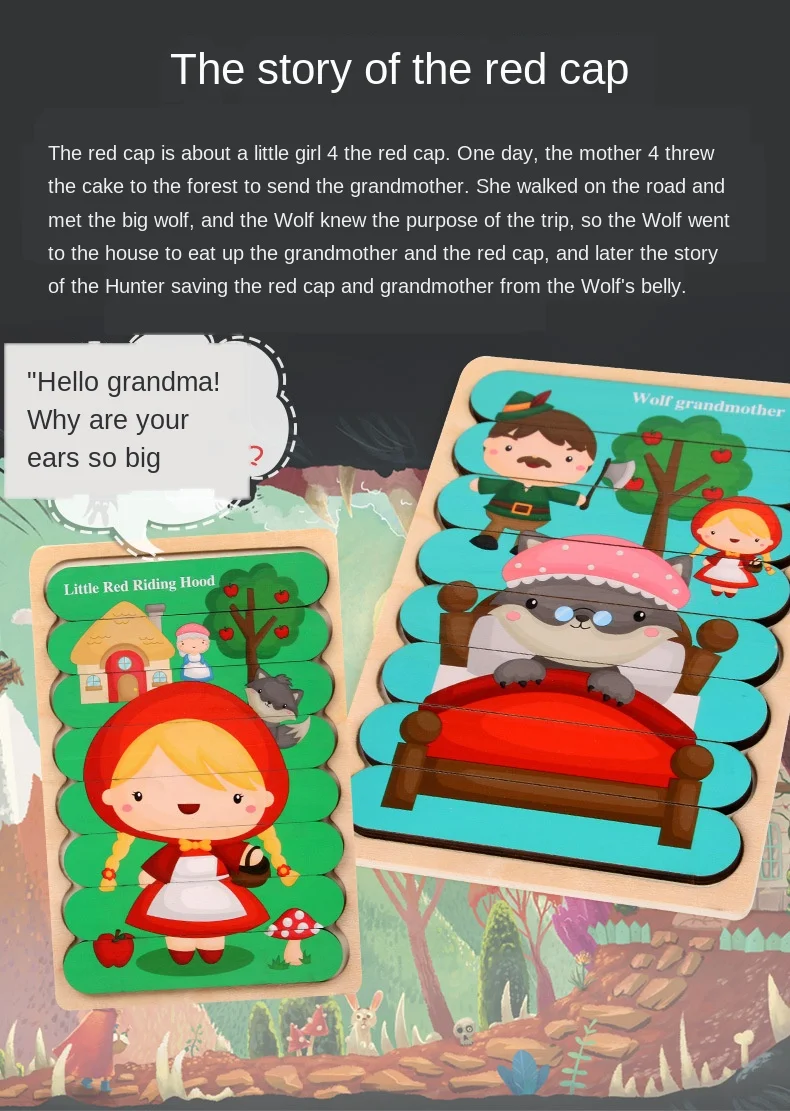 Cartoon Animal Double-sided Strip Wooden Puzzles Kids Montessori Jigsaw Game Baby Educational Toys for Children