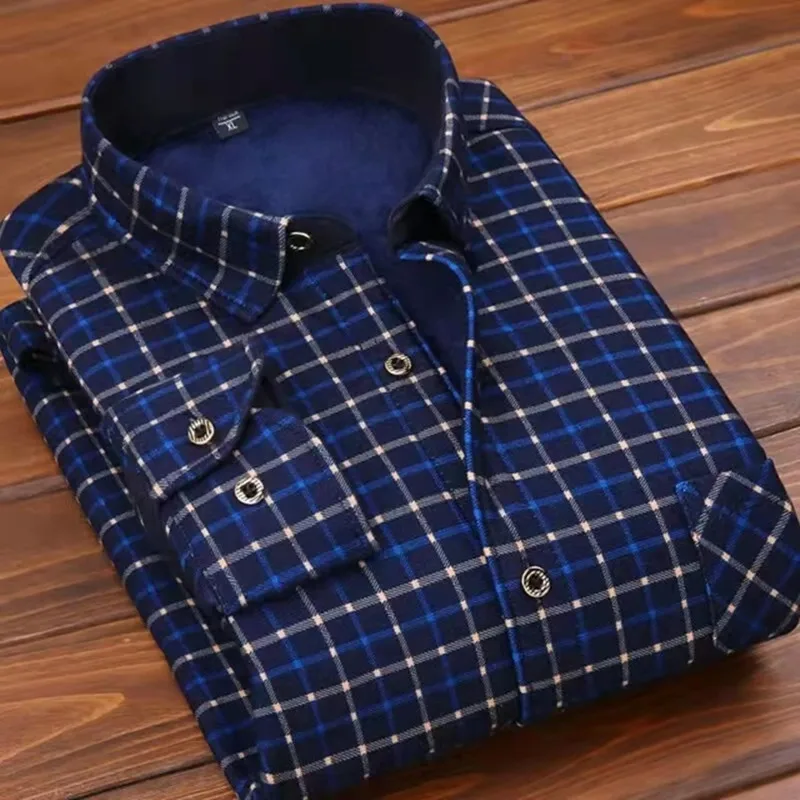 2026 winter Men's fashion smart casual striped long Sleeve Shirts,autumn men thicken Shirt Slim Fit Shirt Male full size M-4XL