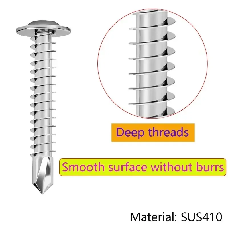 #8 M4.2 Stainless Steel Self-tapping Screw Large Round Flat Head Self Drilling Screw Fastener for Wood Sheet Metal Repair