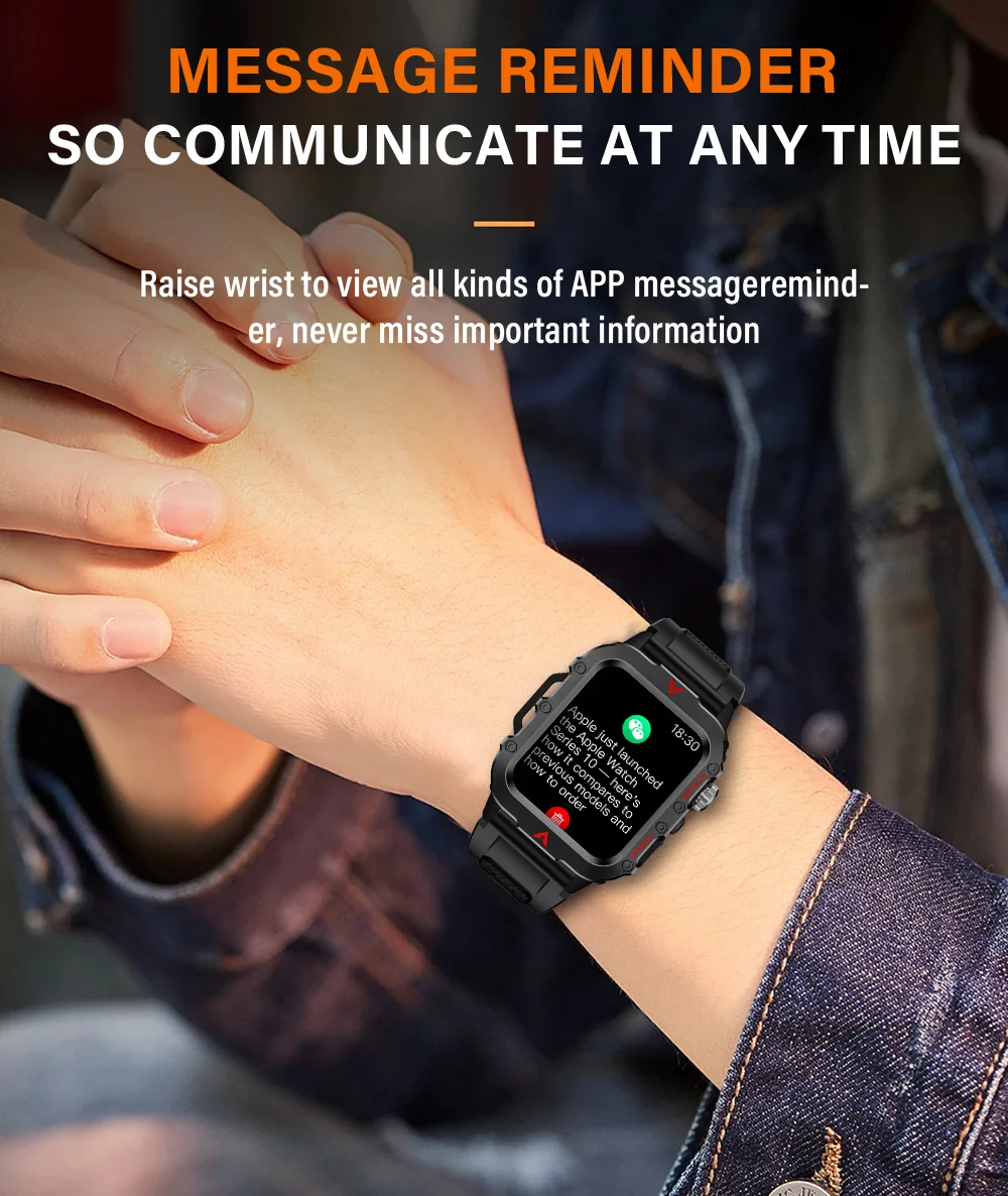 LAXASFIT New Men's Smart Watch LED Flashlight Outdoor Sports Smart Watch Wristwatch Health Monitoring Smart Watch