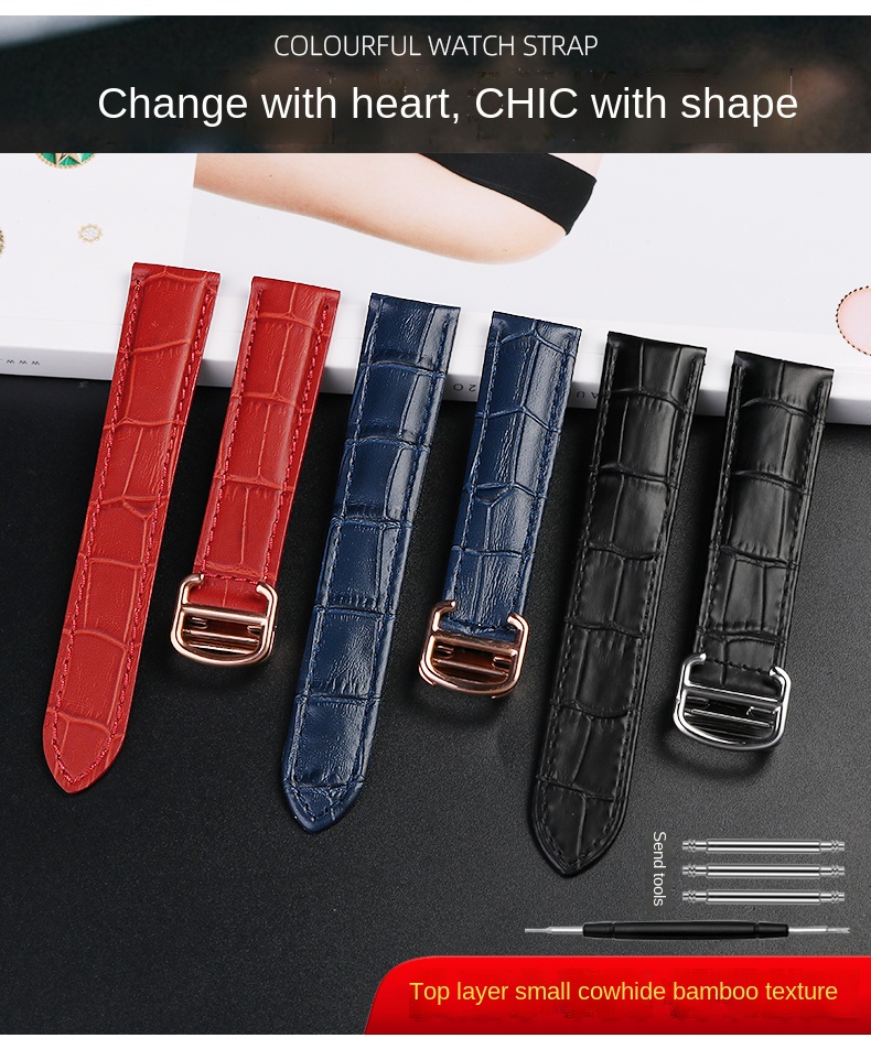 Genuine Leather Strap Replacement For Cartier Tank Solo Men Women Watch Chain Blue red pink Watchband Bracelet Belt 16 18 20mm