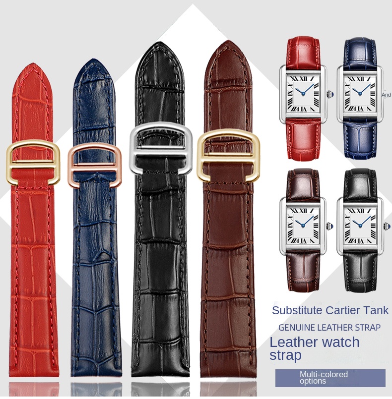 Genuine Leather Strap Replacement For Cartier Tank Solo Men Women Watch Chain Blue red pink Watchband Bracelet Belt 16 18 20mm