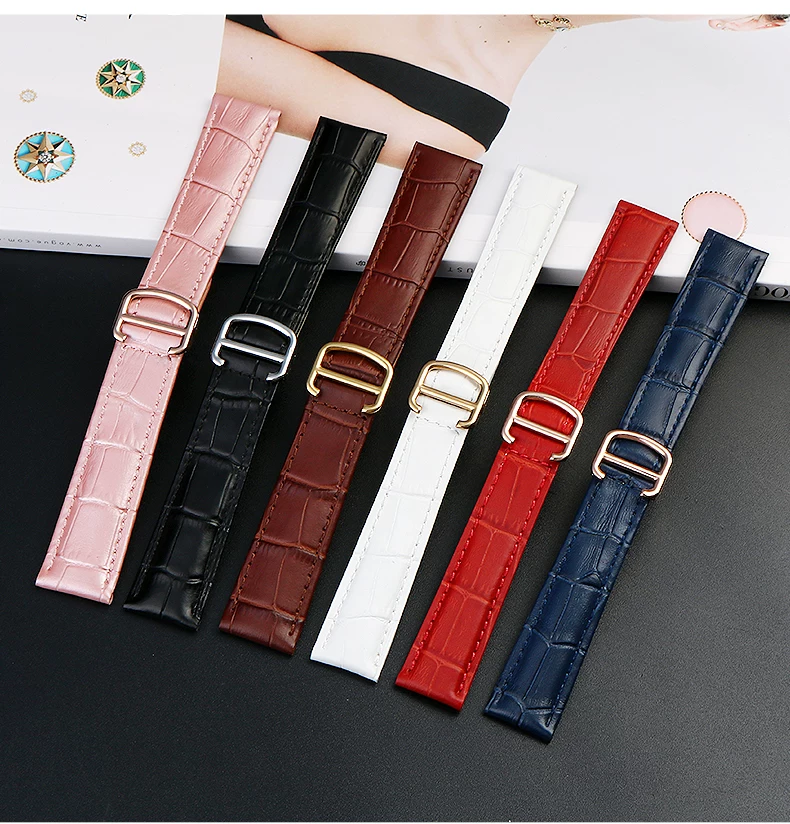 Genuine Leather Strap Replacement For Cartier Tank Solo Men Women Watch Chain Blue red pink Watchband Bracelet Belt 16 18 20mm