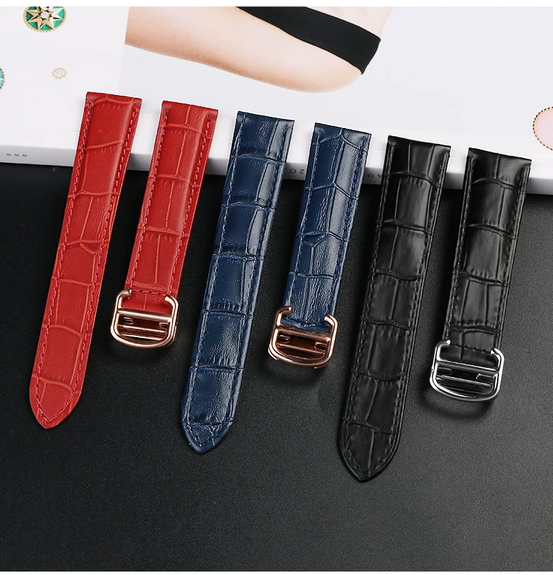 Genuine Leather Strap Replacement For Cartier Tank Solo Men Women Watch Chain Blue red pink Watchband Bracelet Belt 16 18 20mm