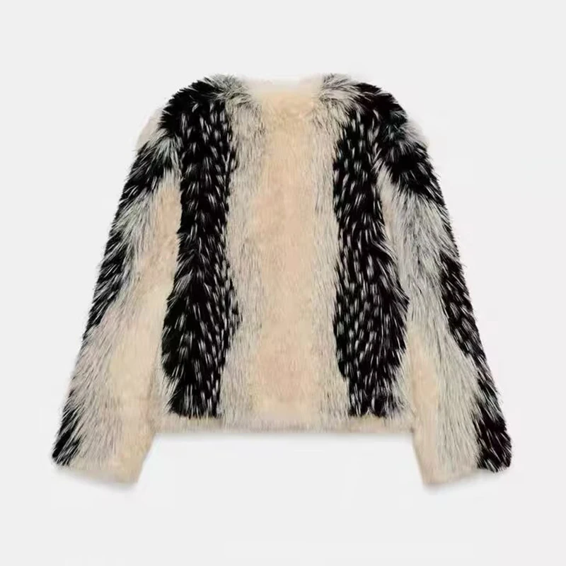Chic Street Faux Fur Jacket Women Short Coat Elegant Fluffy Loose Warm Long Sleeve Female Outwear 2025 Autumn Winter Lady Jacket