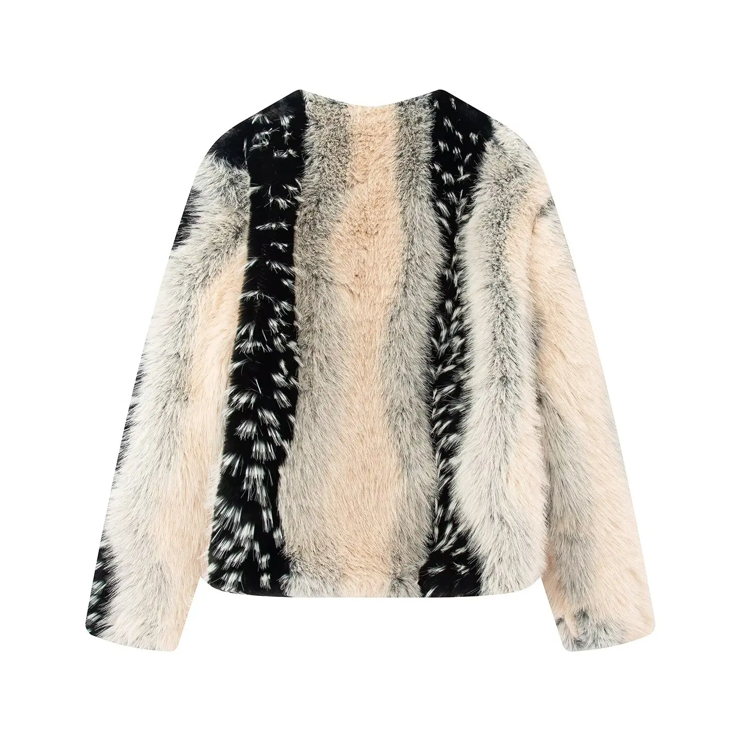 Chic Street Faux Fur Jacket Women Short Coat Elegant Fluffy Loose Warm Long Sleeve Female Outwear 2025 Autumn Winter Lady Jacket