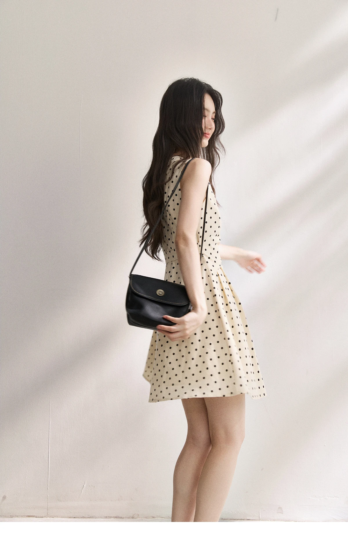 MISHOW 2026 Summer New Women Retro Polka Dot Dress Sleeveless Waist Belt Slim A-Line Party Gentle Mini Dress Apricot MXF22L2610