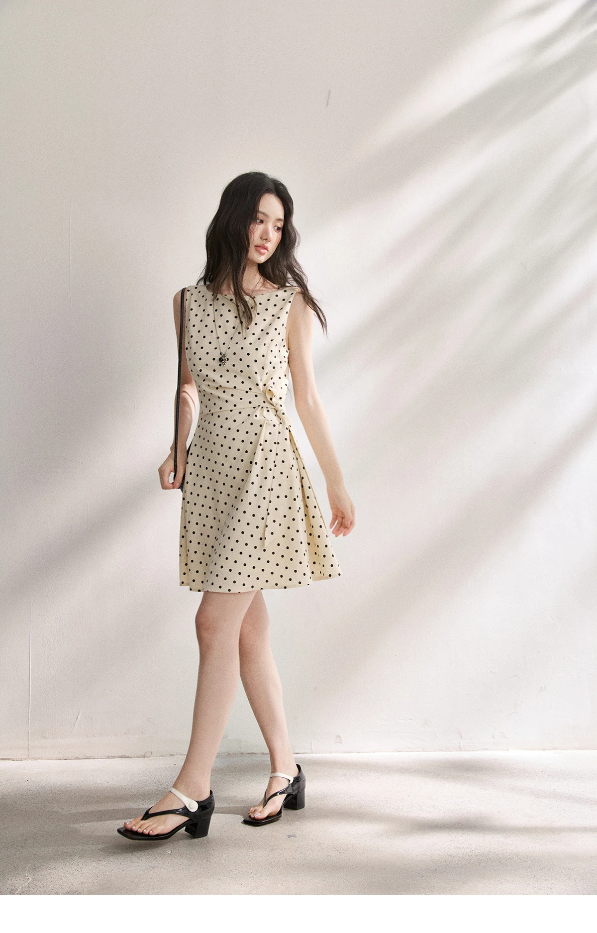 MISHOW 2026 Summer New Women Retro Polka Dot Dress Sleeveless Waist Belt Slim A-Line Party Gentle Mini Dress Apricot MXF22L2610