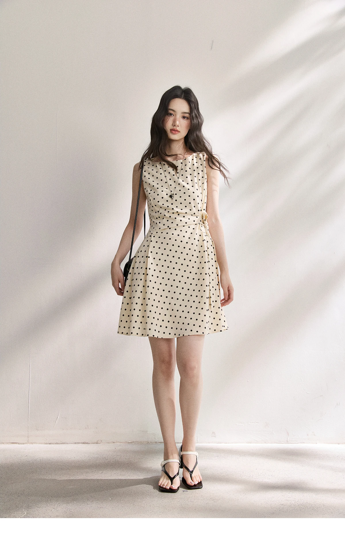MISHOW 2026 Summer New Women Retro Polka Dot Dress Sleeveless Waist Belt Slim A-Line Party Gentle Mini Dress Apricot MXF22L2610