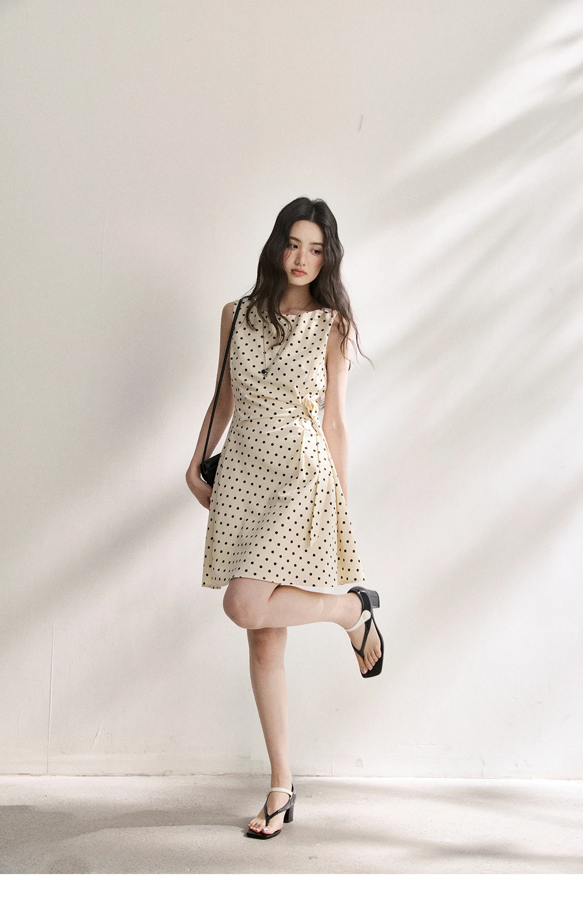 MISHOW 2026 Summer New Women Retro Polka Dot Dress Sleeveless Waist Belt Slim A-Line Party Gentle Mini Dress Apricot MXF22L2610