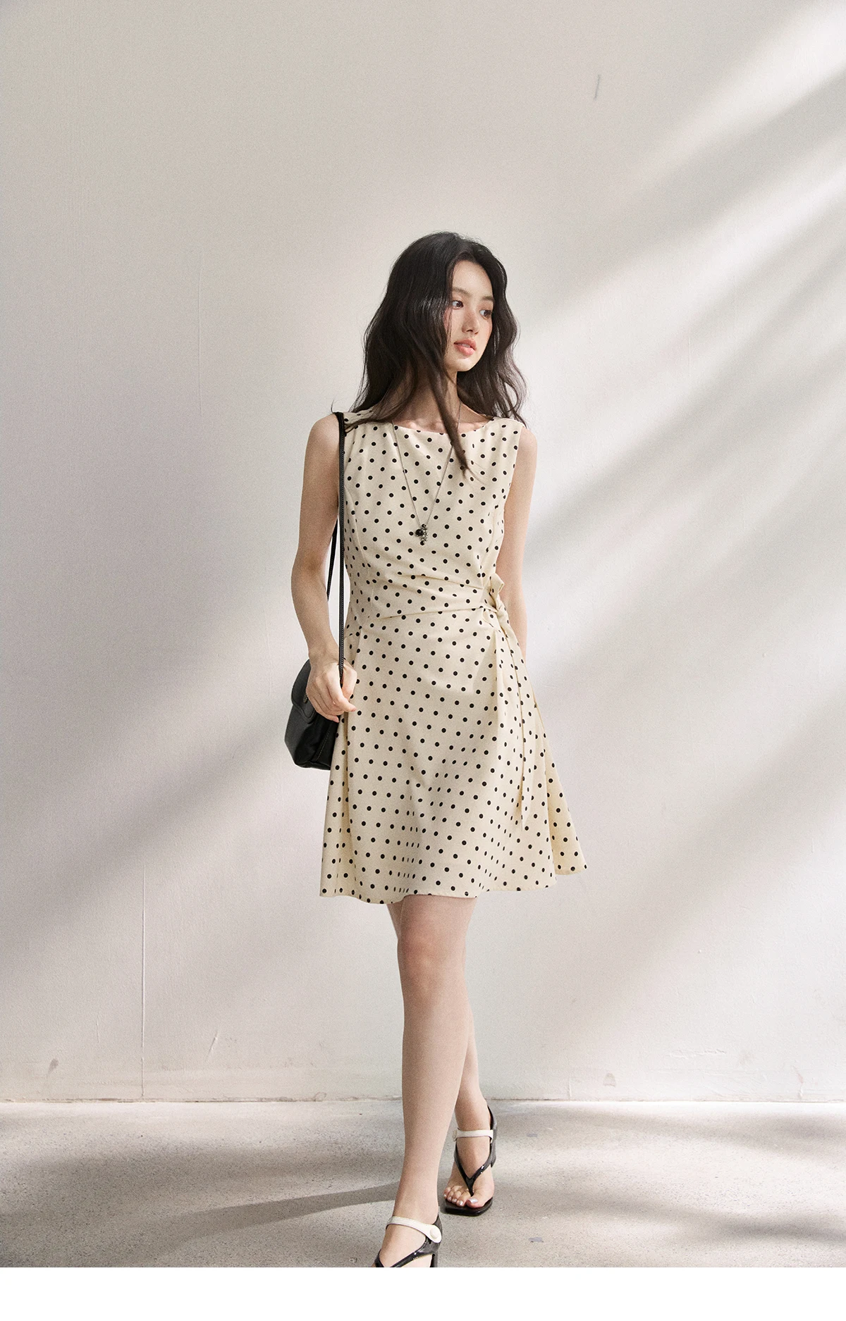 MISHOW 2026 Summer New Women Retro Polka Dot Dress Sleeveless Waist Belt Slim A-Line Party Gentle Mini Dress Apricot MXF22L2610