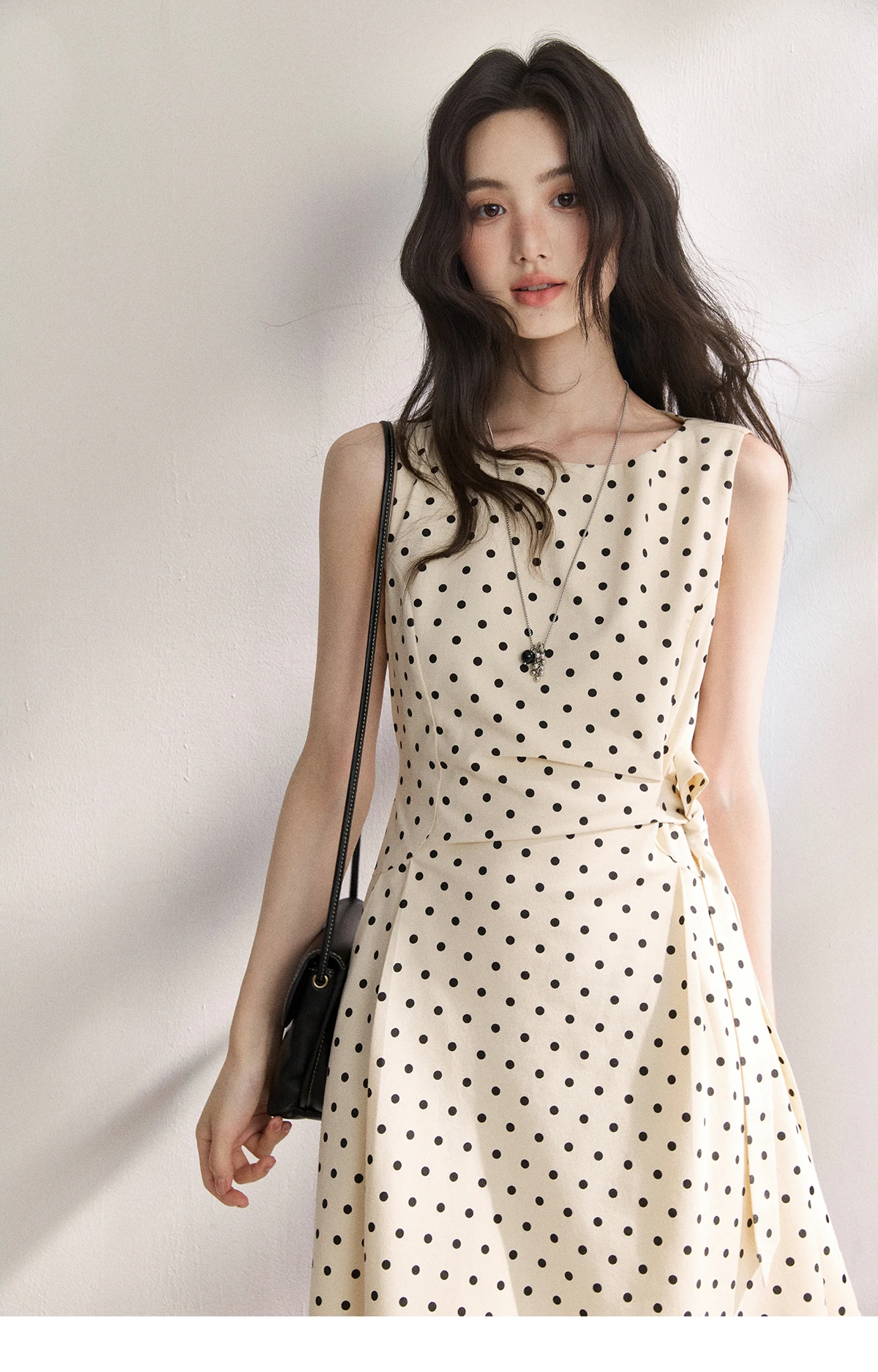 MISHOW 2026 Summer New Women Retro Polka Dot Dress Sleeveless Waist Belt Slim A-Line Party Gentle Mini Dress Apricot MXF22L2610