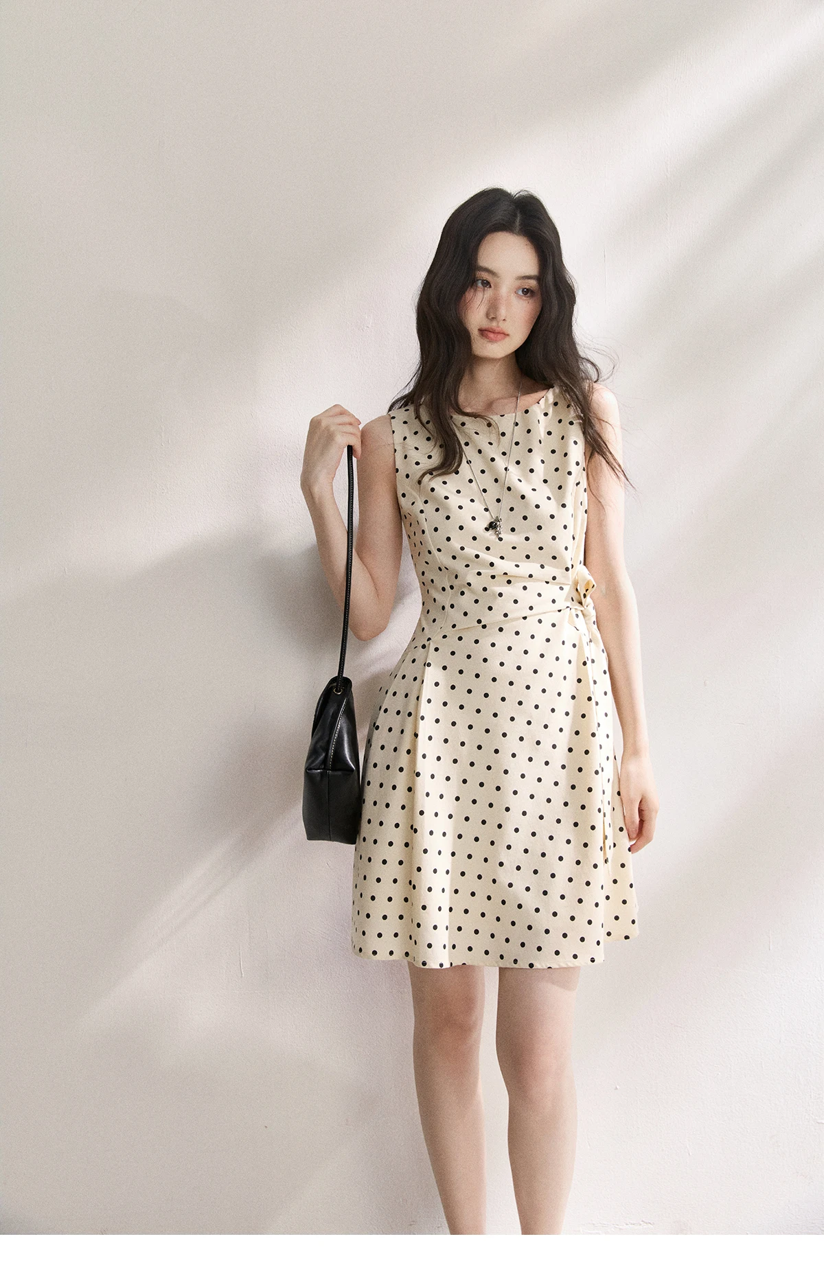 MISHOW 2026 Summer New Women Retro Polka Dot Dress Sleeveless Waist Belt Slim A-Line Party Gentle Mini Dress Apricot MXF22L2610