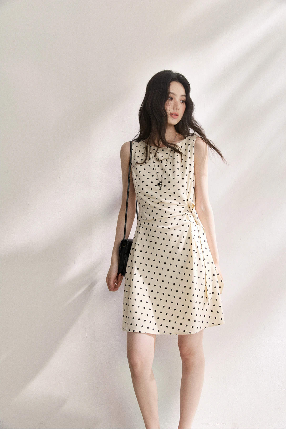 MISHOW 2026 Summer New Women Retro Polka Dot Dress Sleeveless Waist Belt Slim A-Line Party Gentle Mini Dress Apricot MXF22L2610