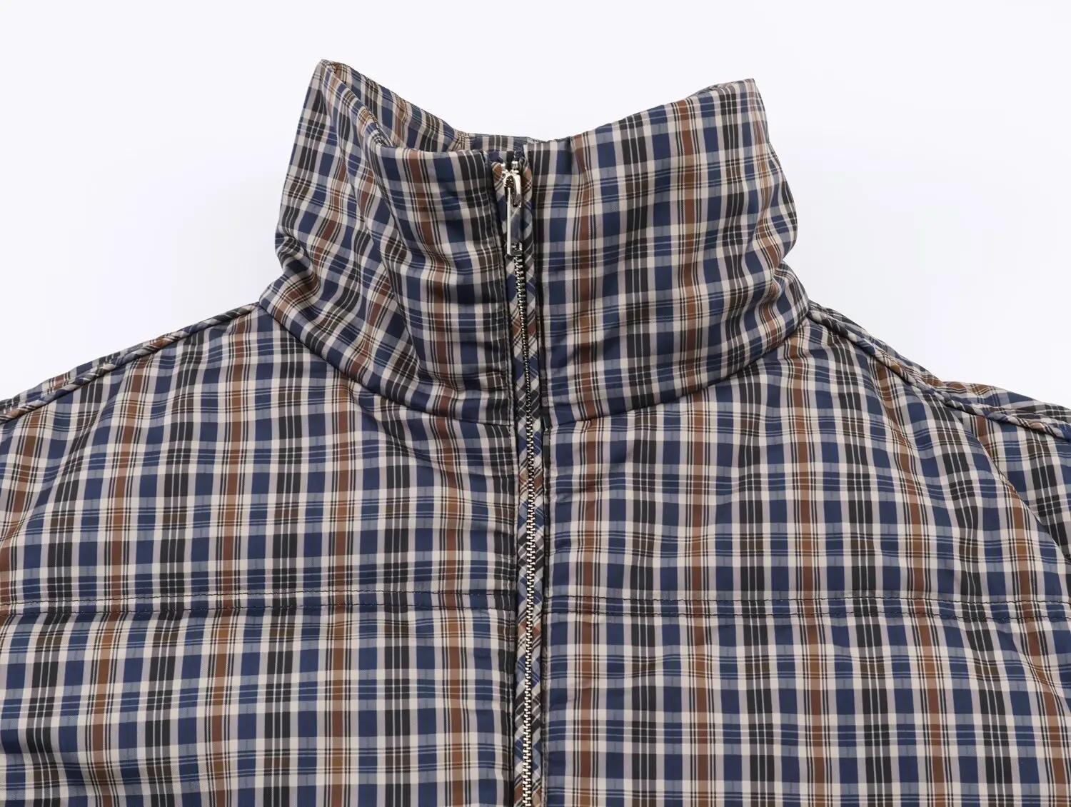 KONDALA Trendy Vintage Plaid Padding Jacket Women Stand-up Collar Zipper Jacket 2026 Fall Winter Chic High Street Casual Jacket