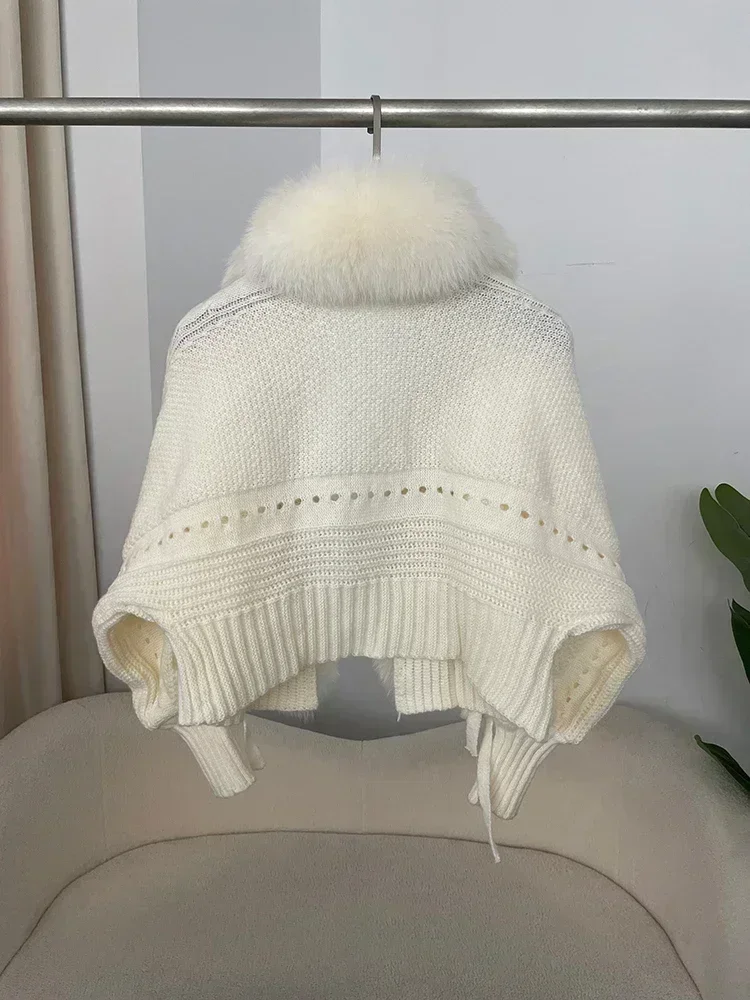 2024 Winter New Fashion Knitting Cardigan Placket Coat Women Casual Real Fox Fur Coat Short Warm Knitted Jacket with Natural Fur