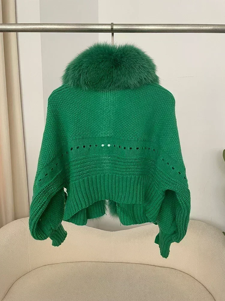 2024 Winter New Fashion Knitting Cardigan Placket Coat Women Casual Real Fox Fur Coat Short Warm Knitted Jacket with Natural Fur