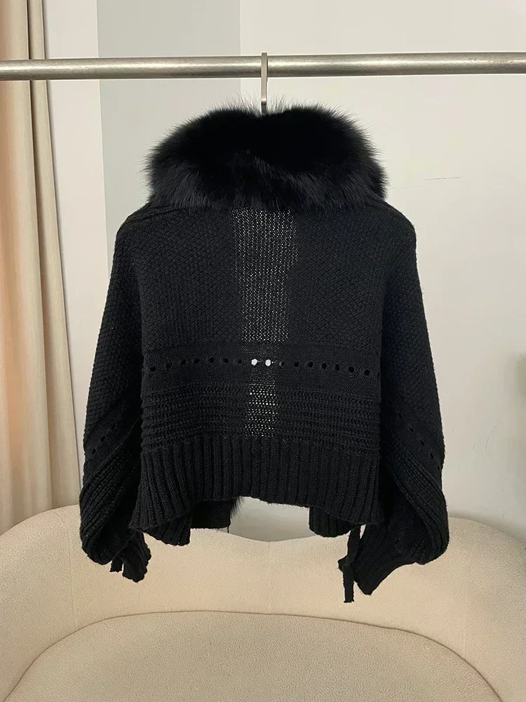 2024 Winter New Fashion Knitting Cardigan Placket Coat Women Casual Real Fox Fur Coat Short Warm Knitted Jacket with Natural Fur