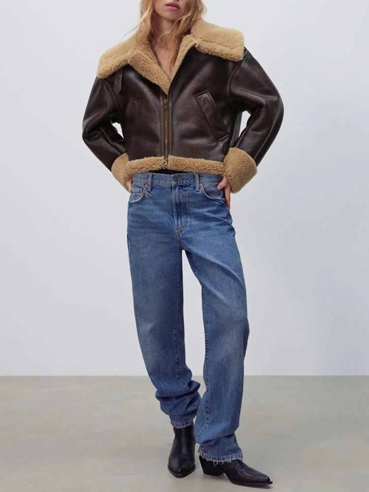 LY VAREY LIN New Winter Moto Biker Pu Short Coat Women High Street Zipper Faux Lamb Leather Jacket Lady Thick Warm Outwear