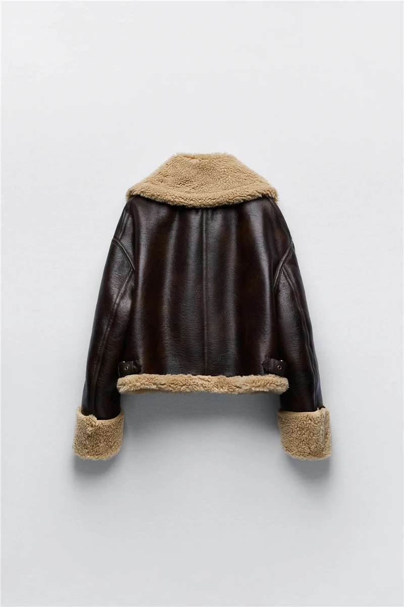 LY VAREY LIN New Winter Moto Biker Pu Short Coat Women High Street Zipper Faux Lamb Leather Jacket Lady Thick Warm Outwear